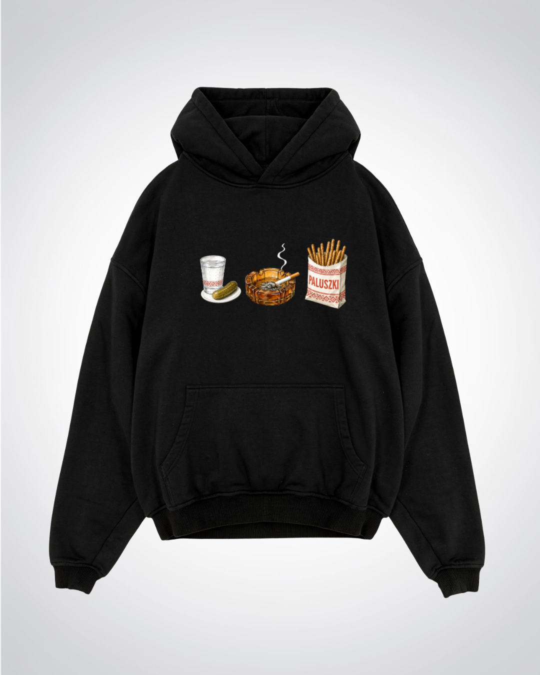 Polish Essentials Oversized Hoodie - Black Front (Designed)