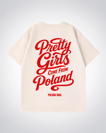 Pretty Girls Come From Poland Oversized Shirt - Beige Back (Designed)