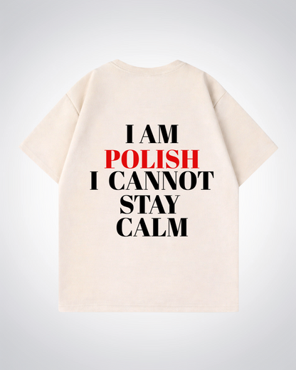 I am Polish Oversized Shirt - Beige Back (Designed)