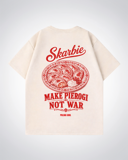Make Pierogie not war Oversized Shirt - Beige Back (Designed)