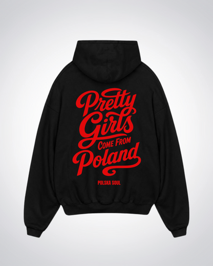 Pretty Girls come from Poland Oversized Hoodie - Black Back (Designed)
