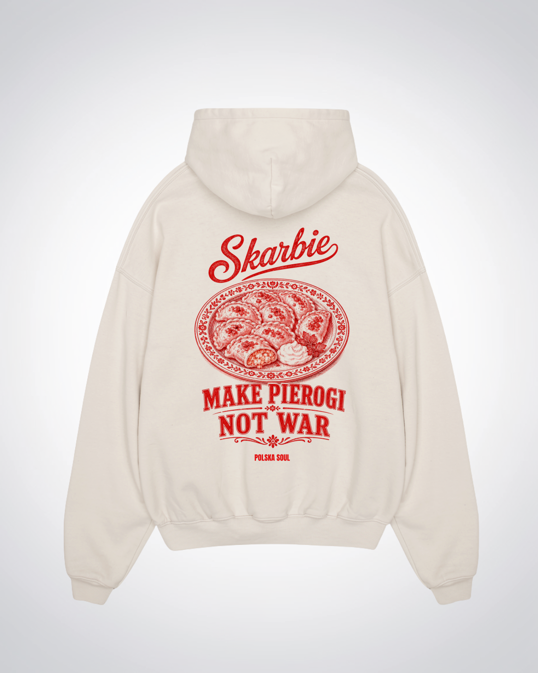 Make Pierogi Not War Oversized Hoodie - Beige Back (Designed)