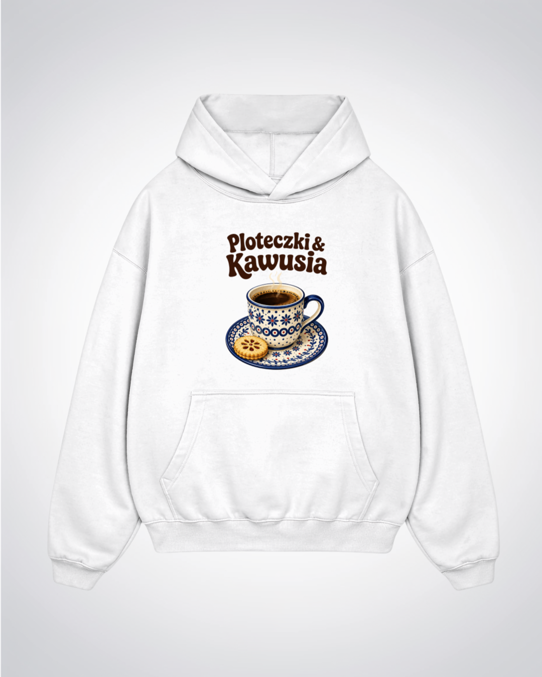 Ploteczki & Kawusia Oversized Hoodie - White Front (Designed)