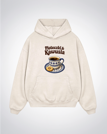 Ploteczki & Kawusia Oversized Hoodie - Beige Front (Designed)