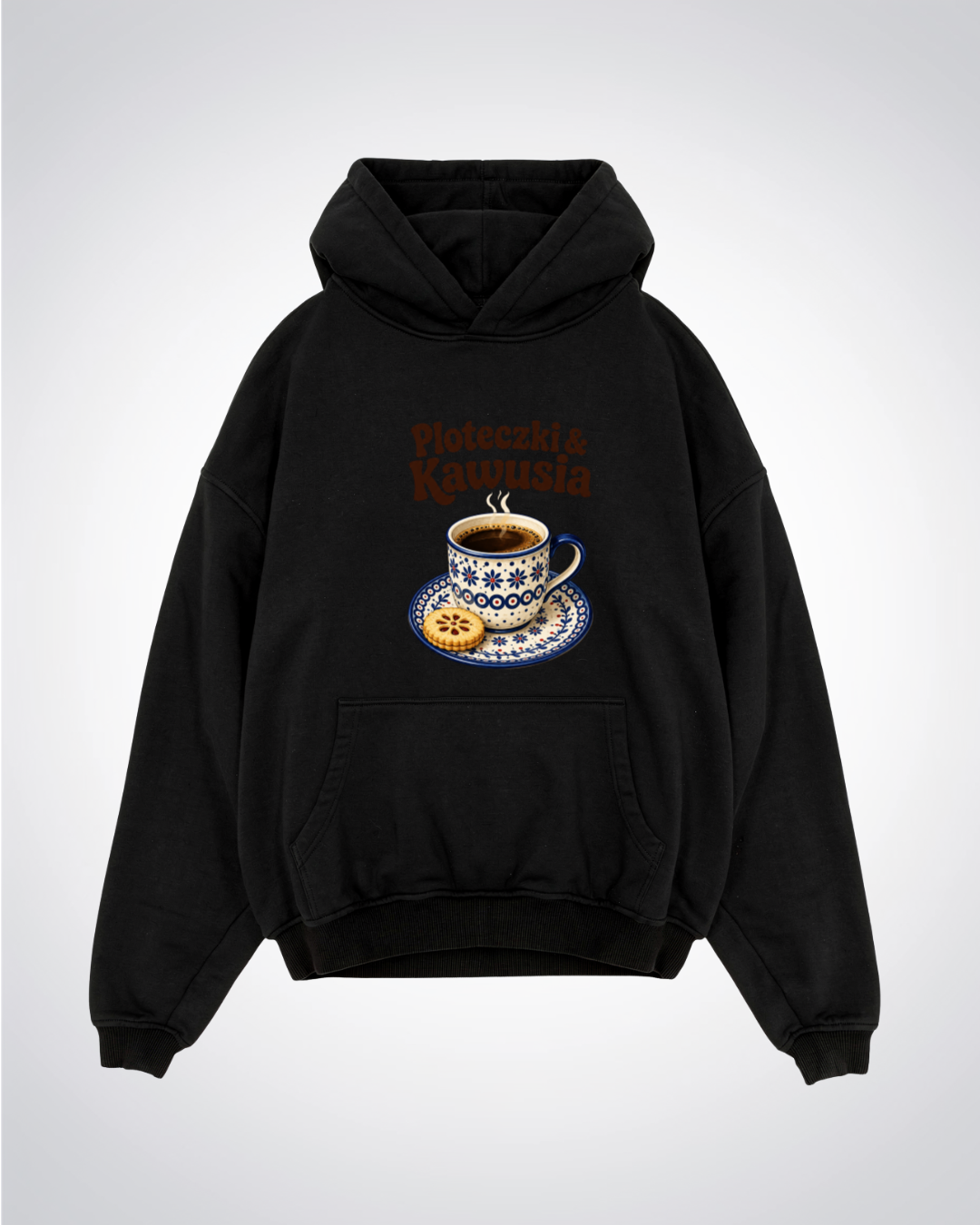 Ploteczki & Kawusia Oversized Hoodie - Black Front (Designed)