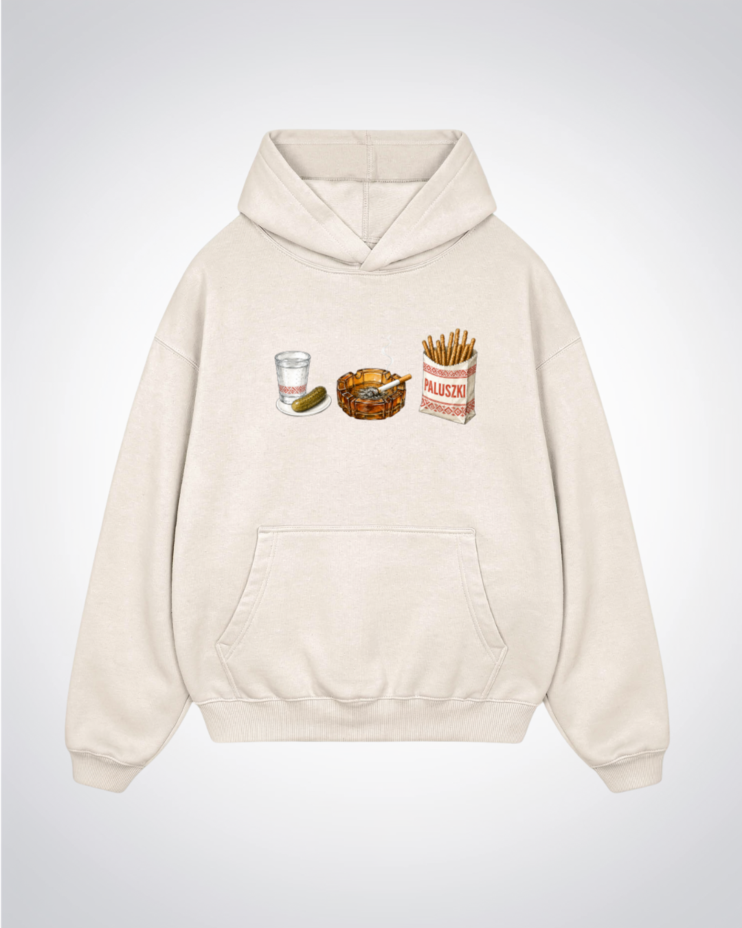 Polish Essentials Oversized Hoodie - Beige Front (Designed)