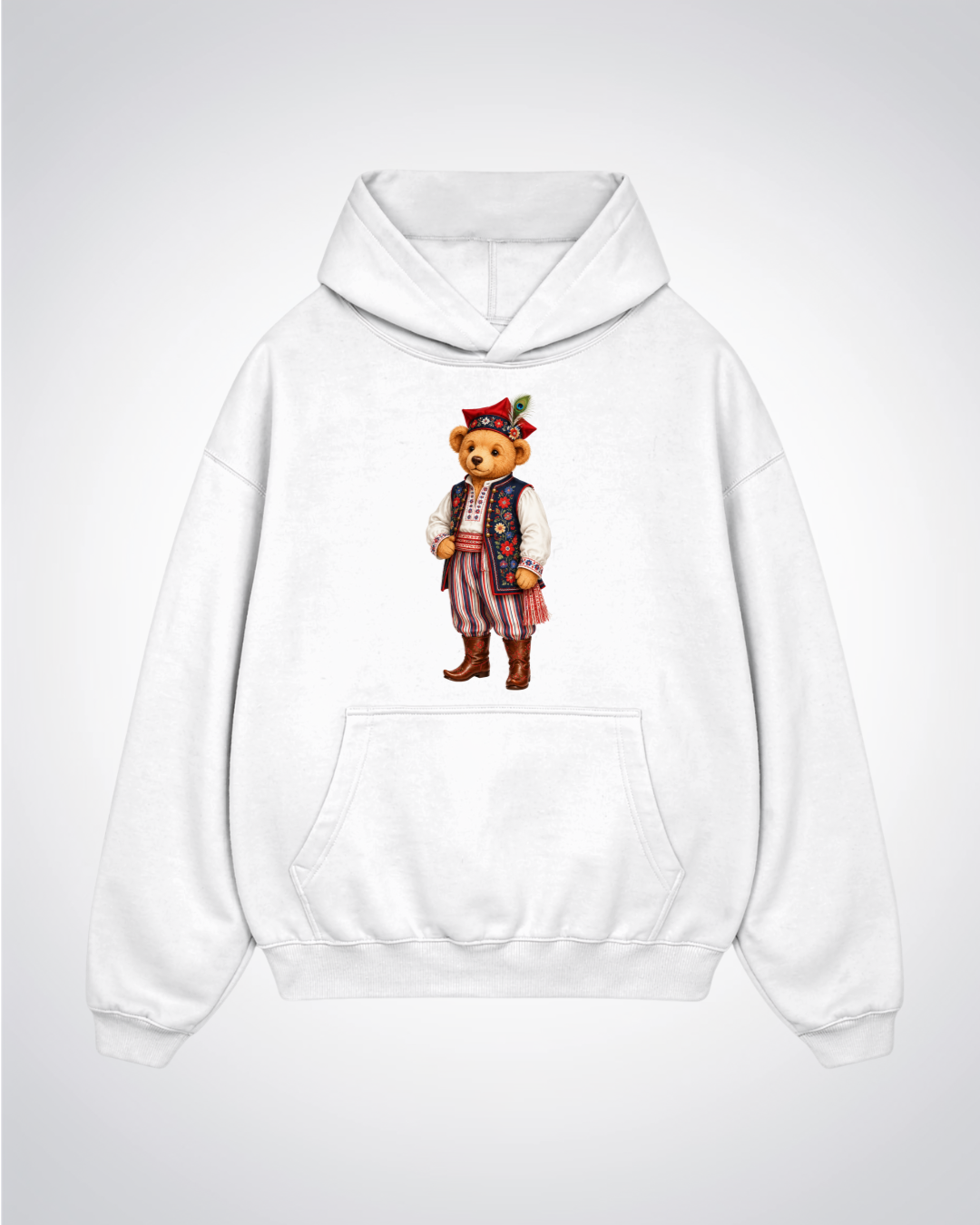 Polish Bear Oversized Hoodie - White Front (Designed)
