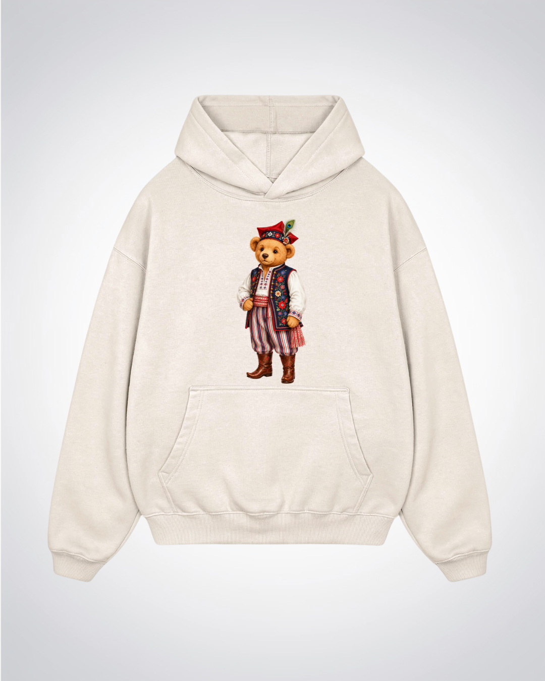 Polish Bear Oversized Hoodie - Beige Front (Designed)