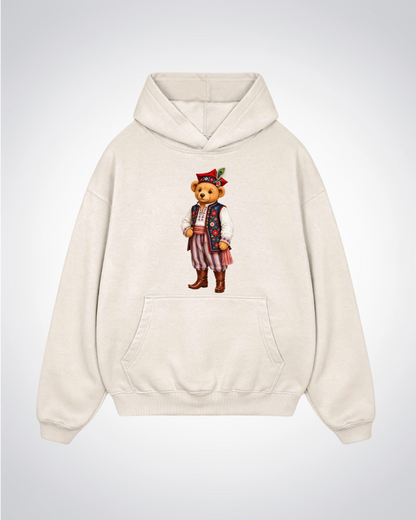 Polish Bear Oversized Hoodie - Beige Front (Designed)