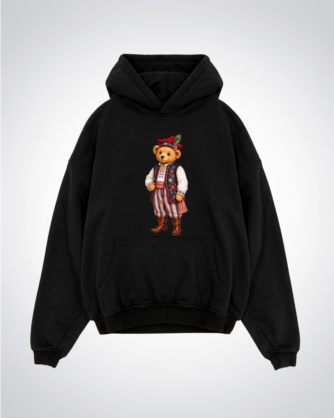 Polish Bear Oversized Hoodie - Black Front (Designed)