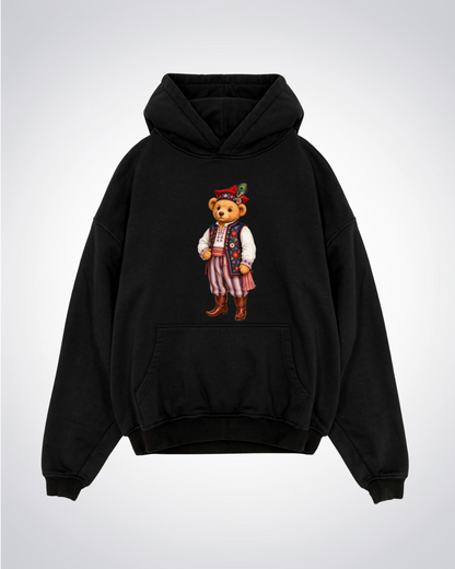 Polish Bear Oversized Hoodie - Black Front (Designed)